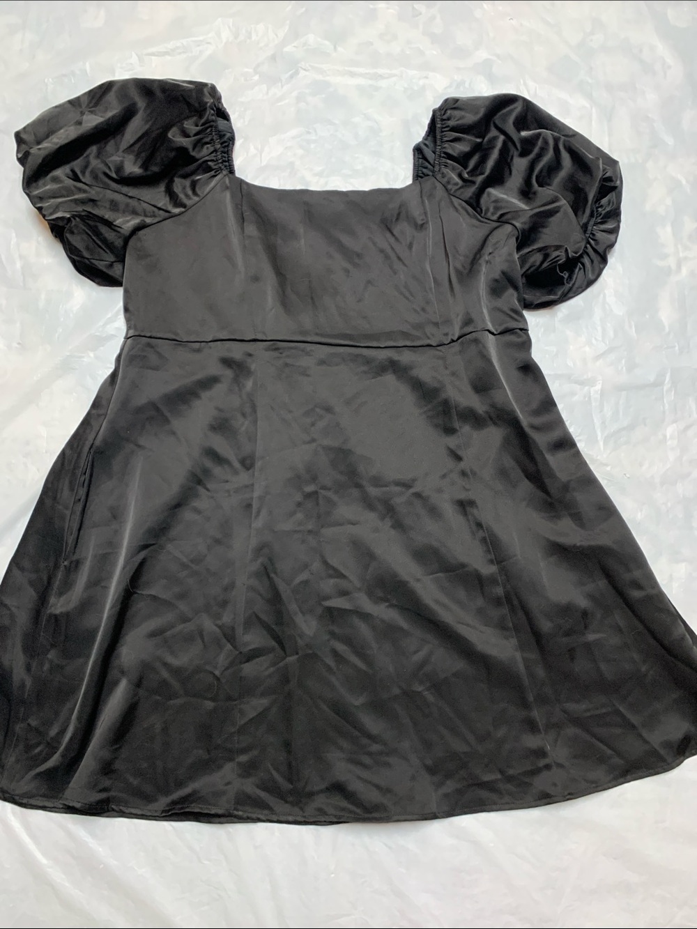 Arula Altar’d State Black Satiny Puff Sleeve Mini Dress Plus Size A/1X